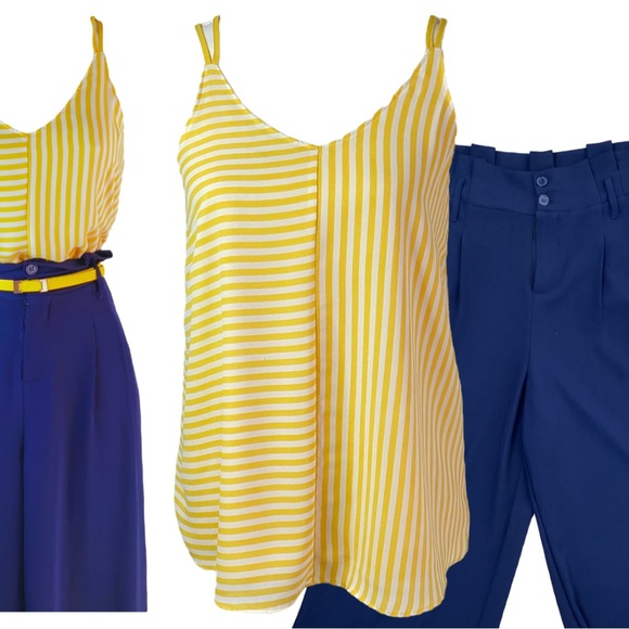 Geometric Striped Strappy Chiffon Top - Picture 4 of 5